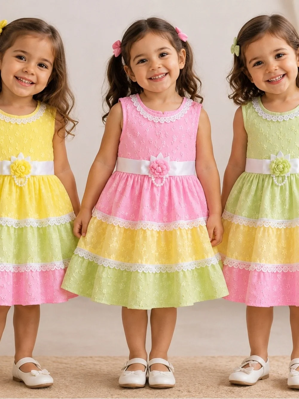 NWT Pastel Tiered Lace Satin-Belt Girls' Party Dress